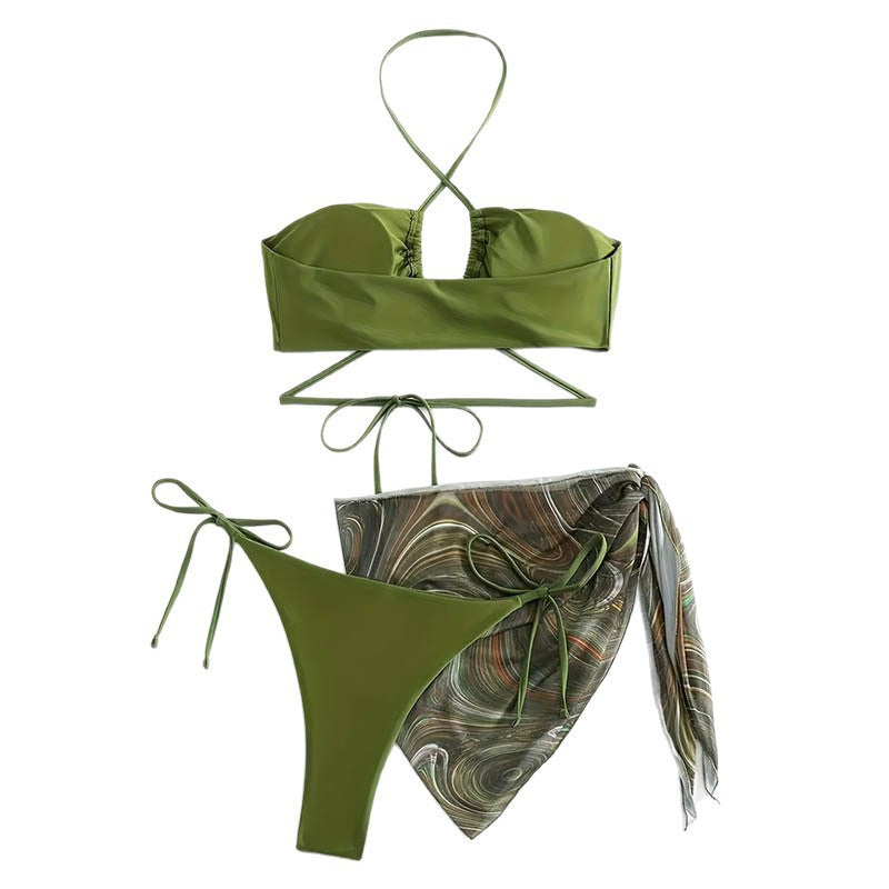 Dame bikini-sæt med rynket top og flatterende trusse Stilla