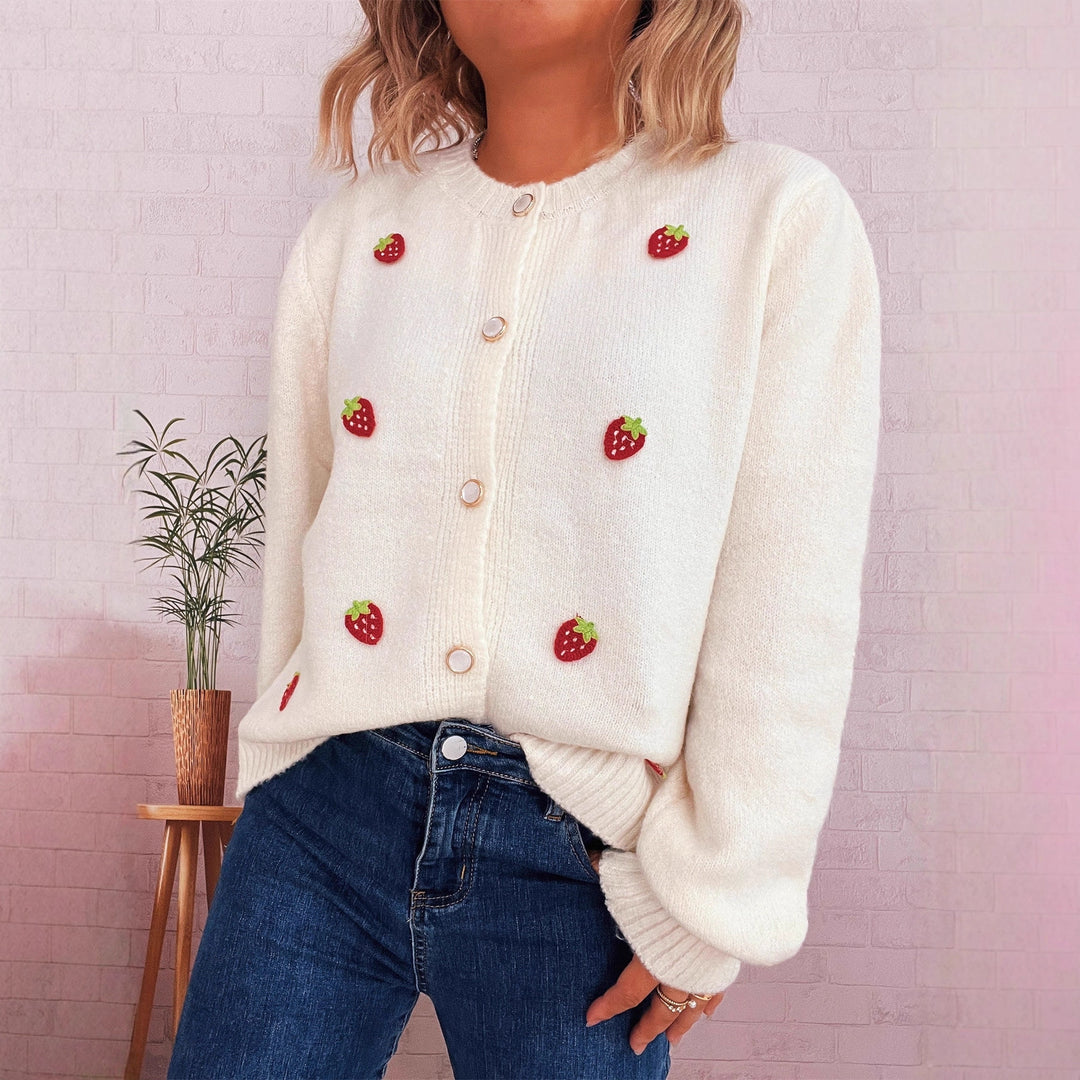 Kvinders cardigan med muntre jordbærdesign Stilla