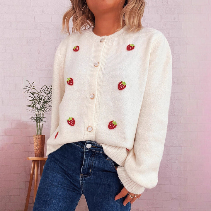 Kvinders cardigan med muntre jordbærdesign Stilla