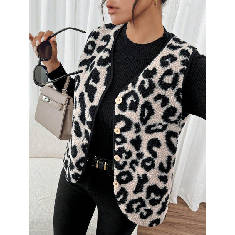 Dame leopardprint quiltet vest Stilla