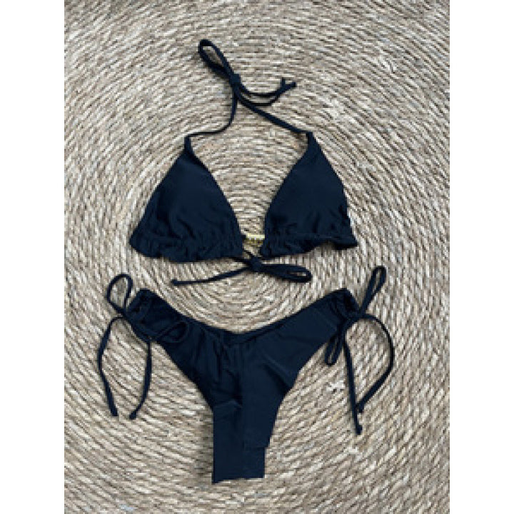 Dame triangel-bikini med legende flæselement og justerbare stropper Skovae