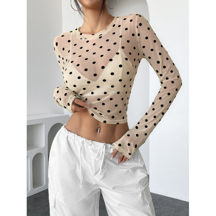 Dame Transparent Langærmet Bluse med Dots Skovae