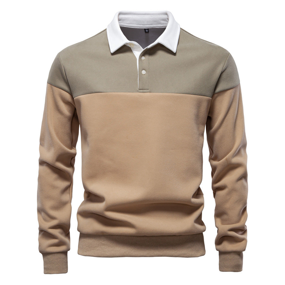 Herren nan sportsligt-elegant langærmet polo i rugby-stil med kontrasterende krave og bredt brystpaneel Skovae