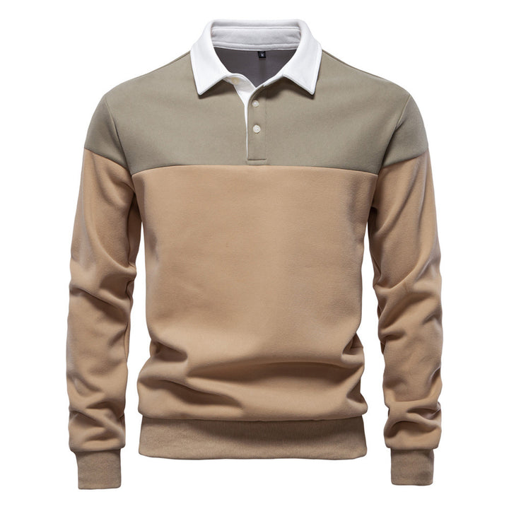 Herren nan sportsligt-elegant langærmet polo i rugby-stil med kontrasterende krave og bredt brystpaneel Skovae
