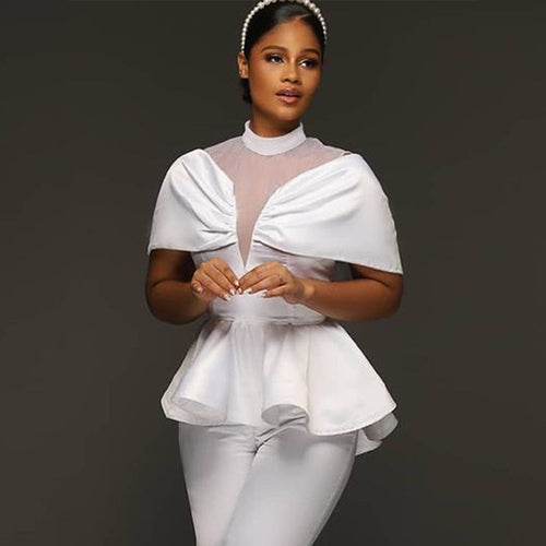 Damer elegant Peplum-bluse med transparente detaljer Skovae