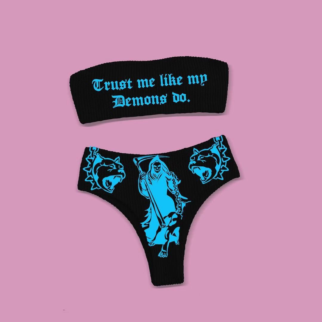 Dame Bandeau Bikini-sæt med iøjnefaldende grafiktryk Skovae