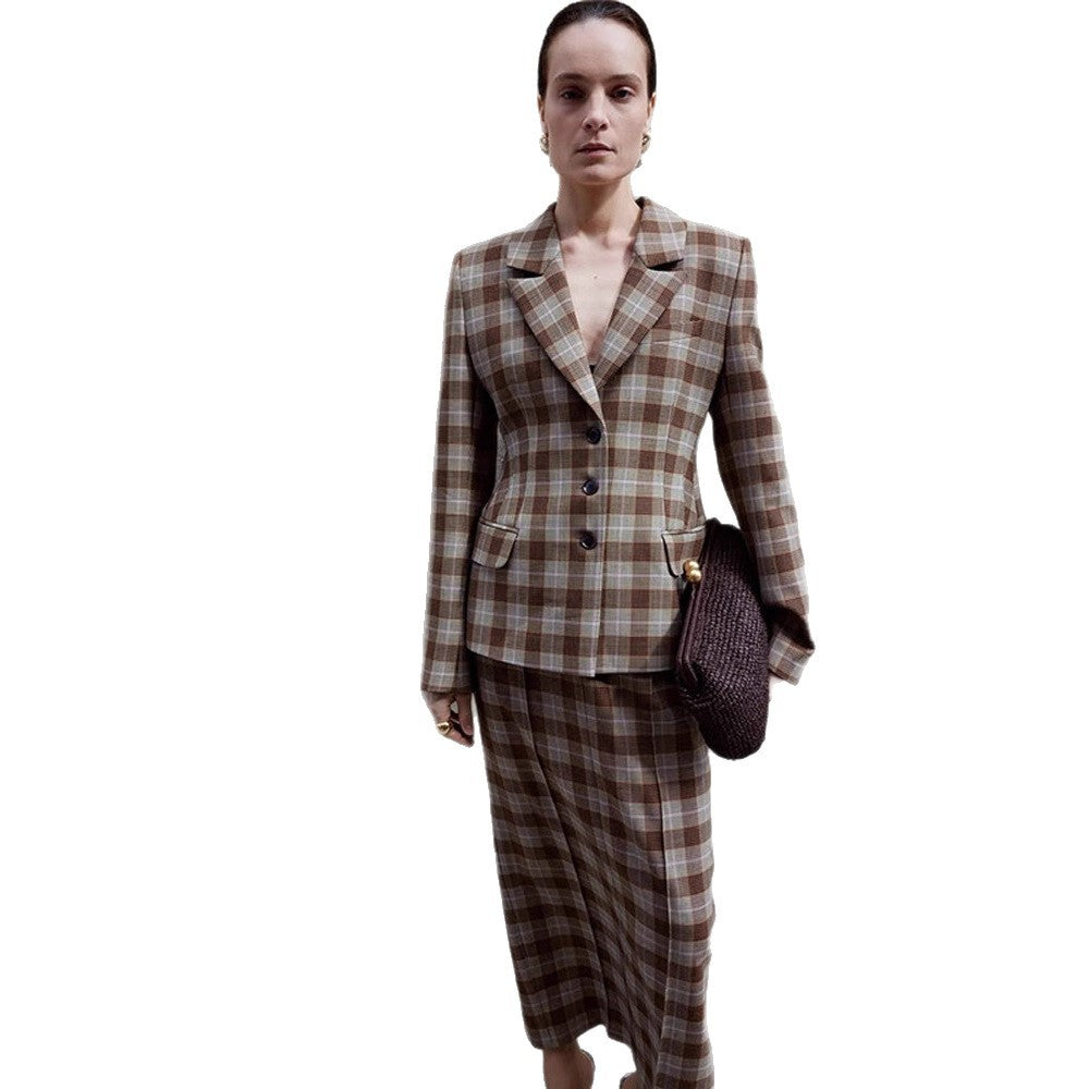 Dame rutet blazer- og miniskørt-kombination Stilla