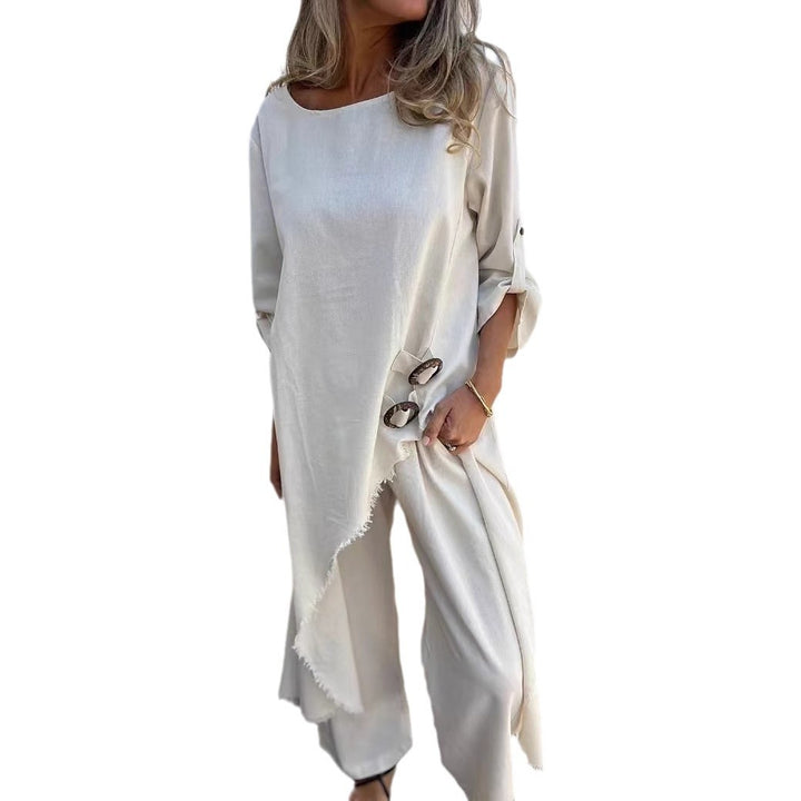 Dame Relaxed Fit Midi Kjole med Knapdetaljer Stilla