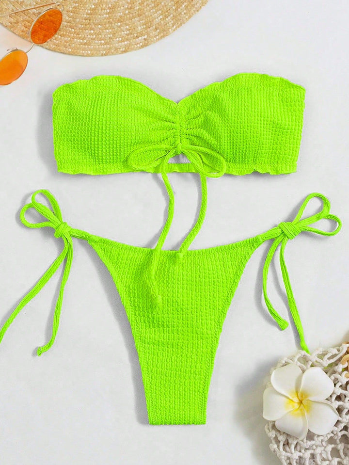 Dame Bikini-sæt med rynket bandeau-top og legesygt knude-design Stilla