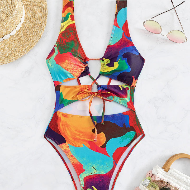 Dame heldragt badedragt med farverigt cut-out-design Skovae