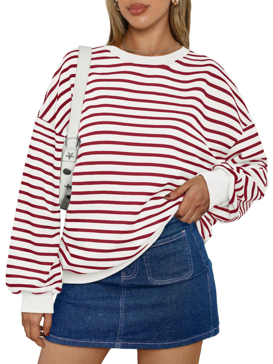 Dame Oversized Stribetrøje med bred pasform og elastiske manchetter Stilla