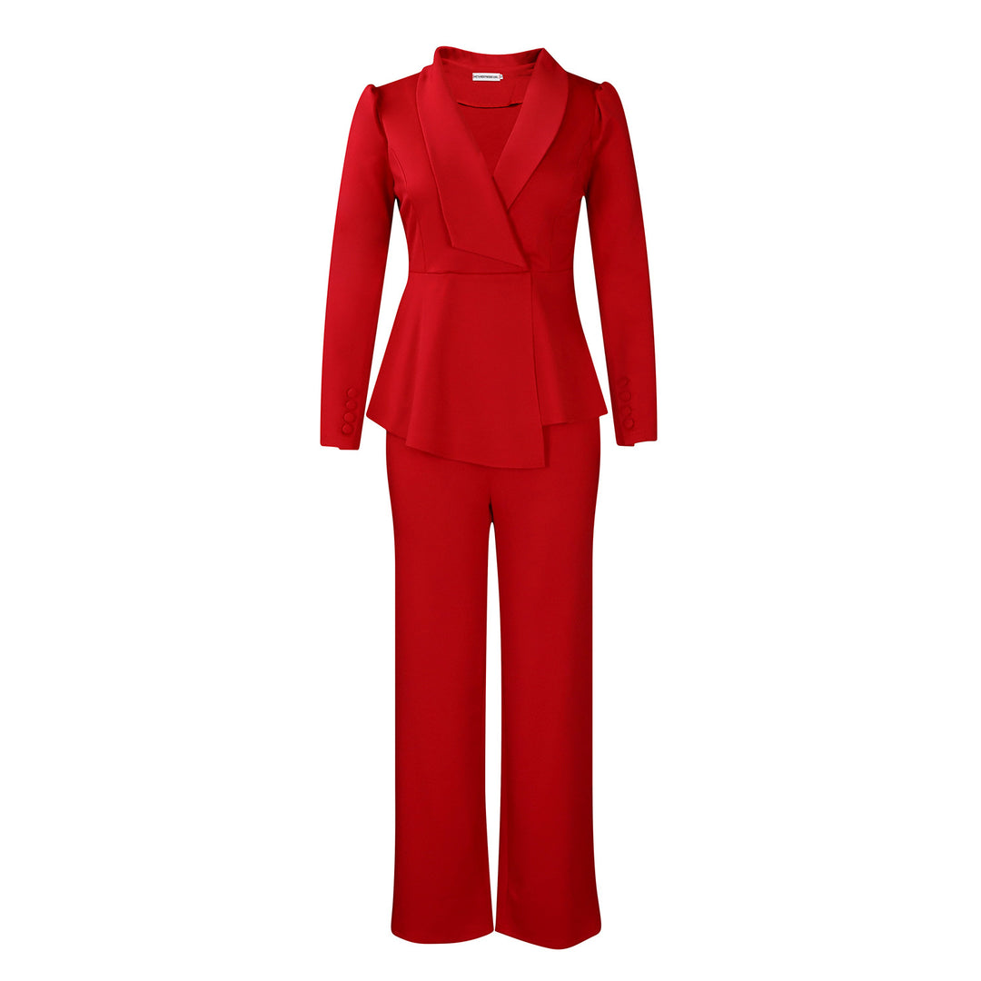 Dame elegant to-delt blazer sæt med vide ben Stilla
