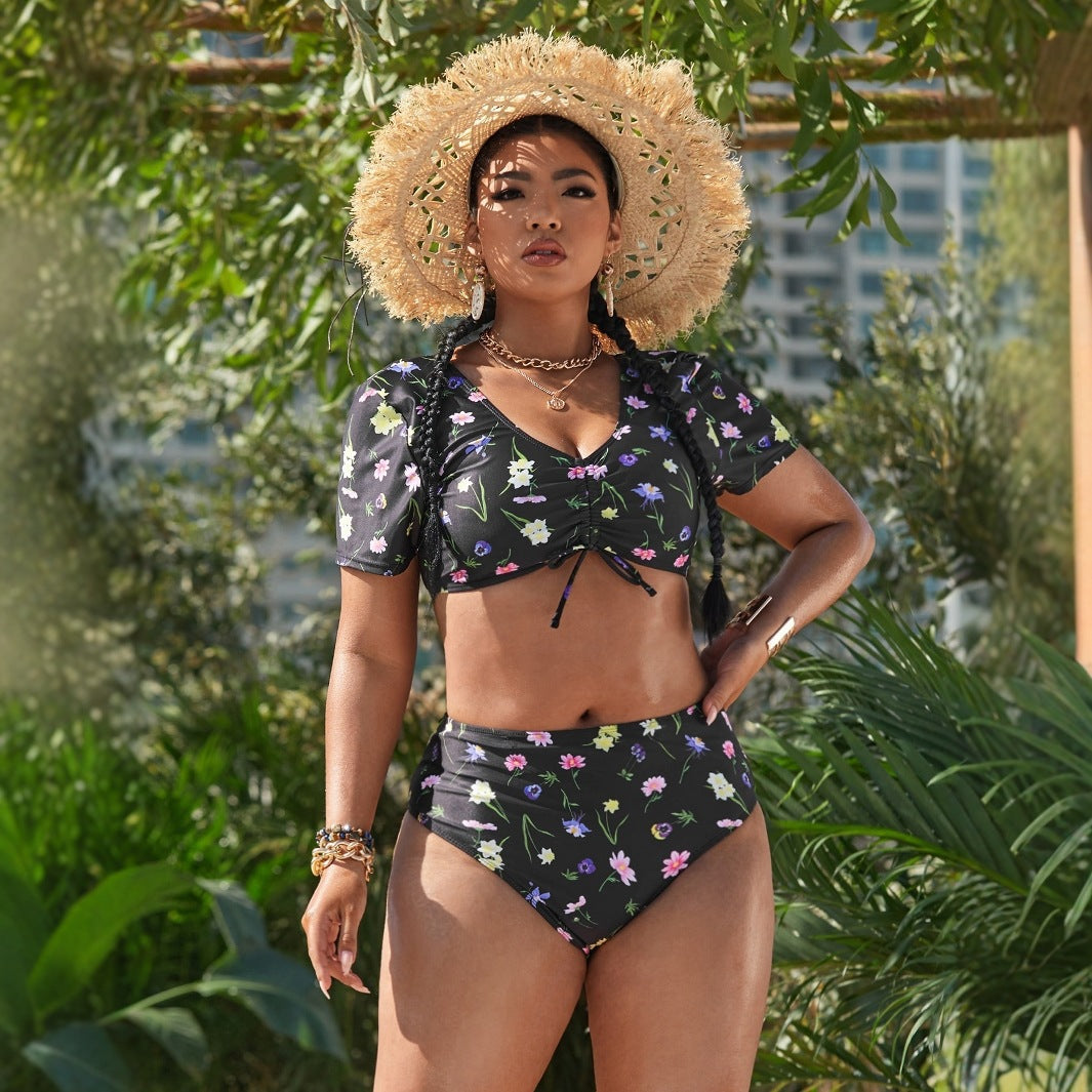 Dame bikini-sæt med romantiske volantdetaljer og blomstermønster Skovae