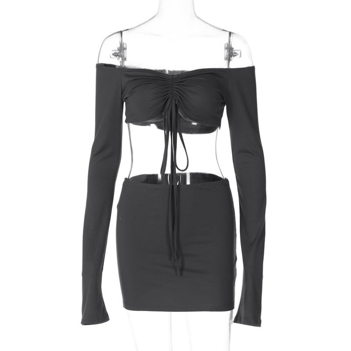Dame Crop-Top og Nederdel Sæt med elegant Rynkning og lange Ærmer Stilla
