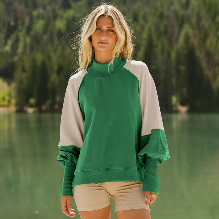 Dame sporty oversized sweatshirt med høj hals og manuelt justerbare ærmer Stilla