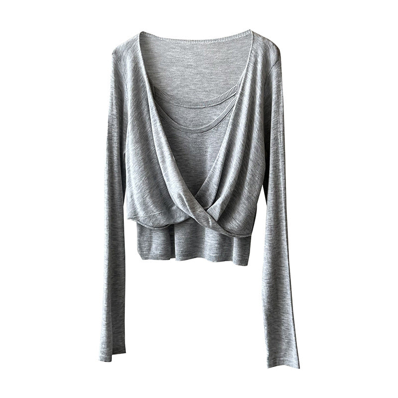 Damer afslappet longsleeve T-shirt med dekorativt omslagdesign og fin stofkvalitet Stilla