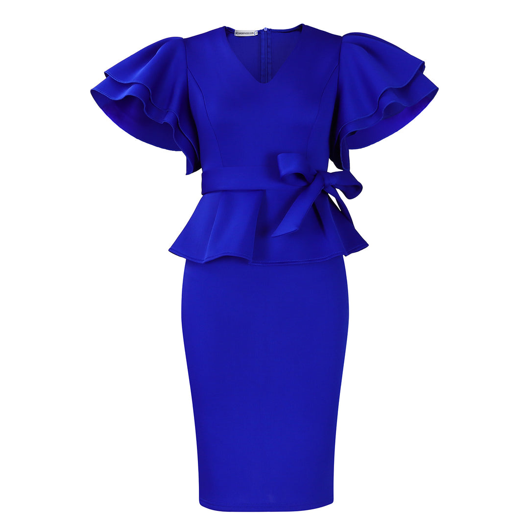 Dame Peplum Kjole med voluminøse flæser og elegant talje bælte Stilla