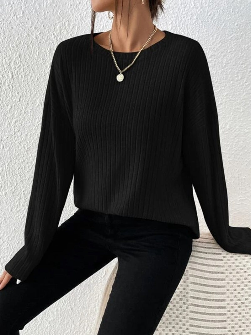 Dame strik pullover med fine rib detaljer Stilla