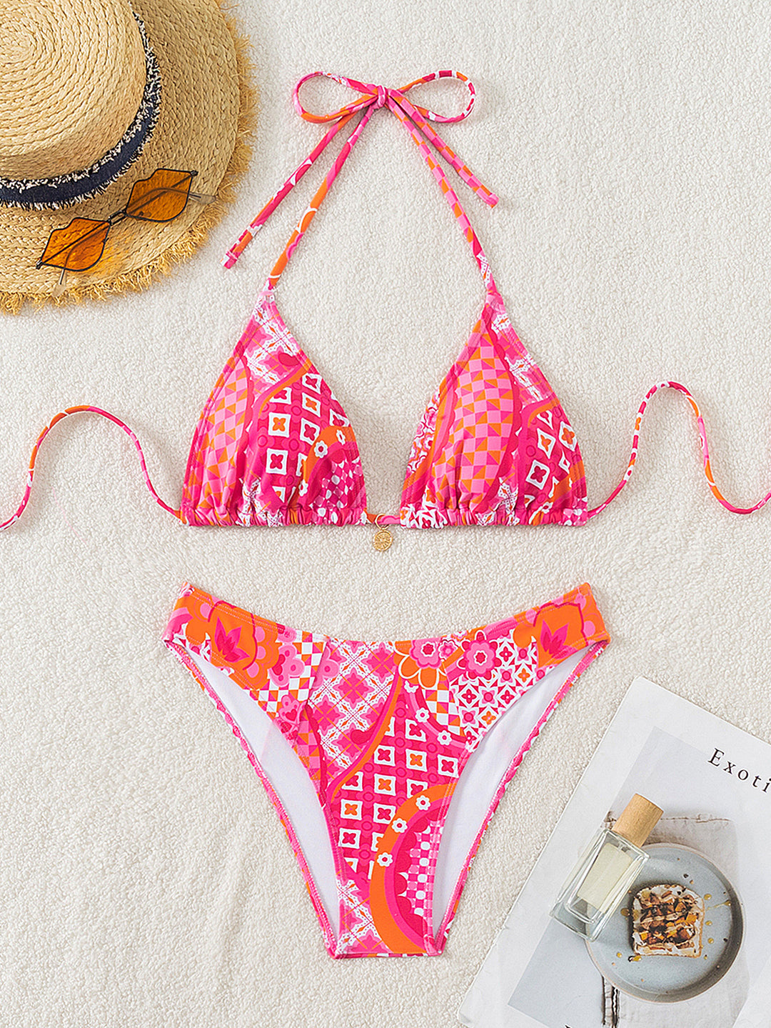 Dametriangel-bikini med blomsterprint og justerbare stropper Skovae