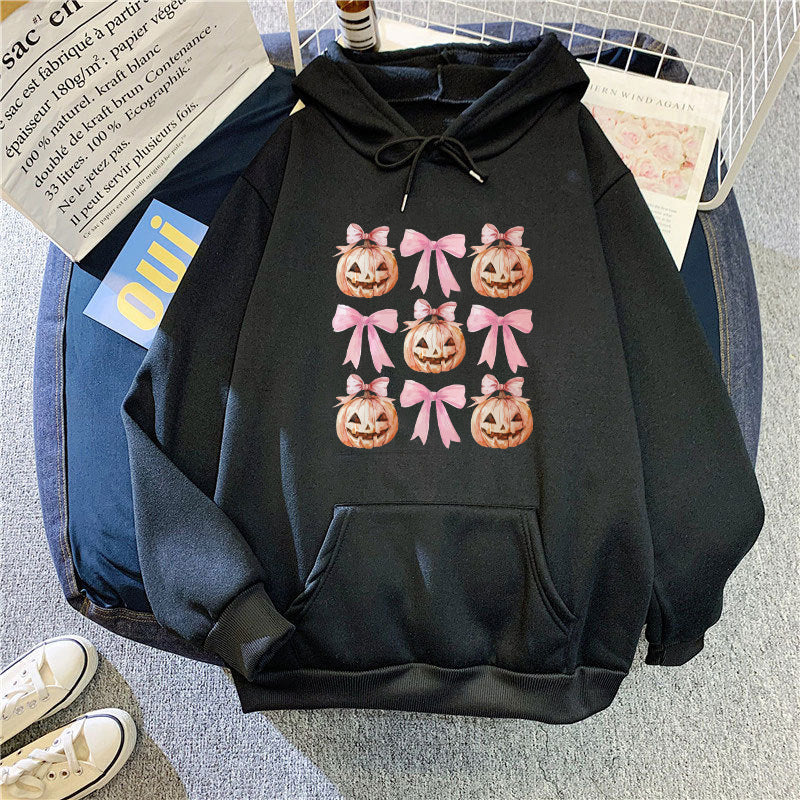 Kvinders Hoodie med Munter Græskar Design Skovae