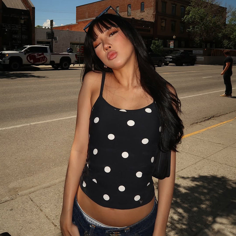 Damen Spaghetti-Top mit Polka-Dots und figurformendem Schnitt Skovae