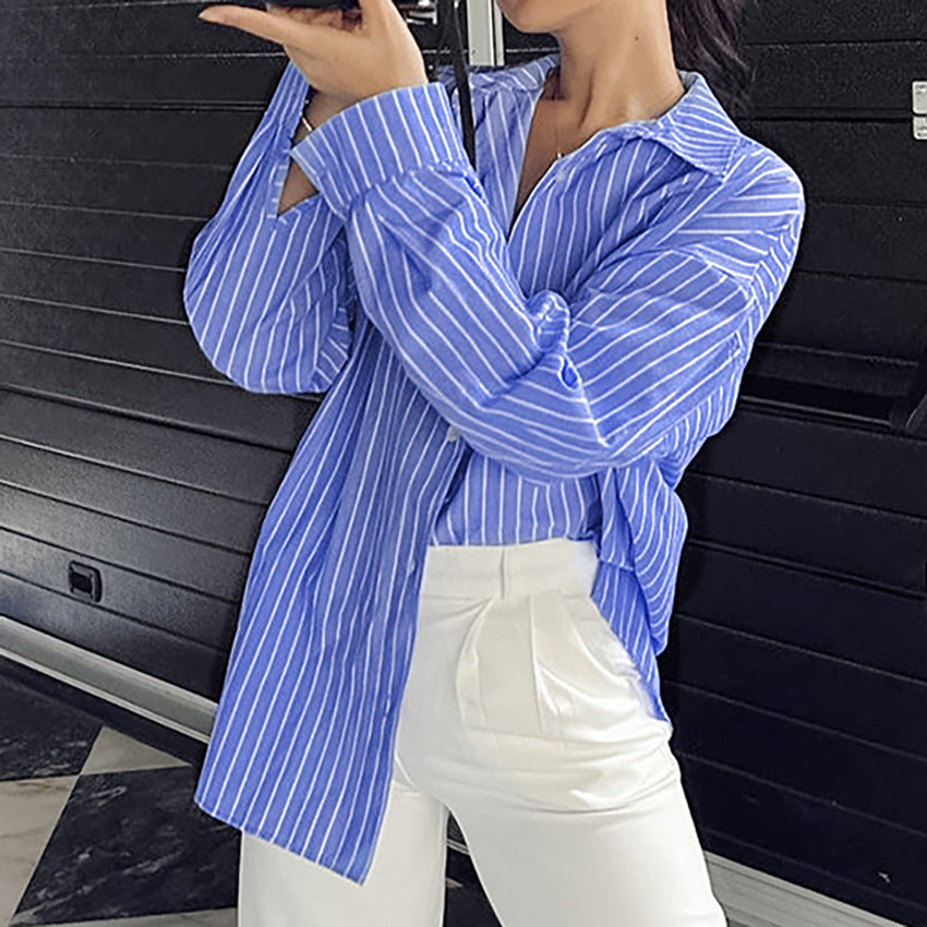 Dame Oversized Bluse med klassisk stribemønster og afslappet snit Stilla
