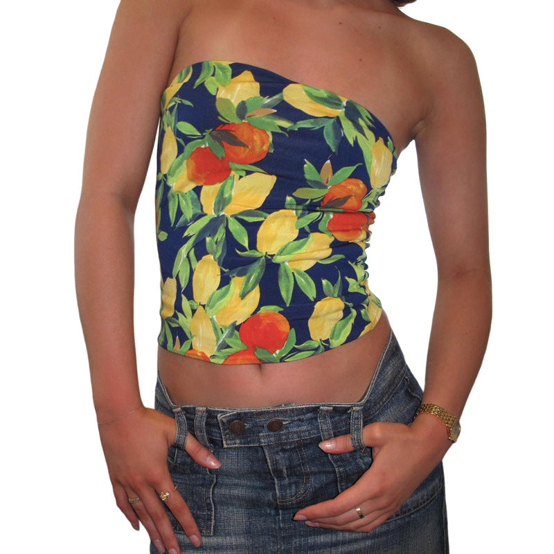 Dame Crop Top med frugtagtig mønster Skovae
