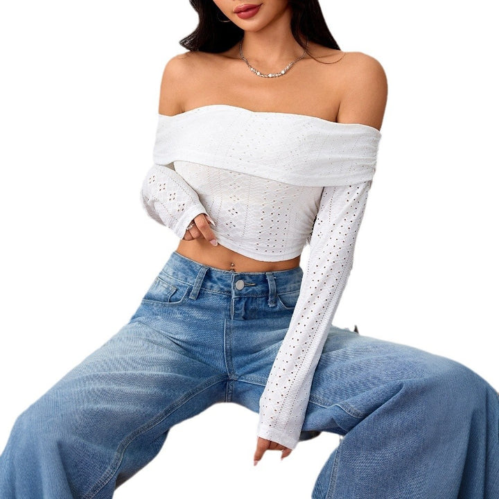 Kvinder Off-Shoulder Crop Top med Lange Puff Ærmer og Elegant Blonde Struktur Stilla