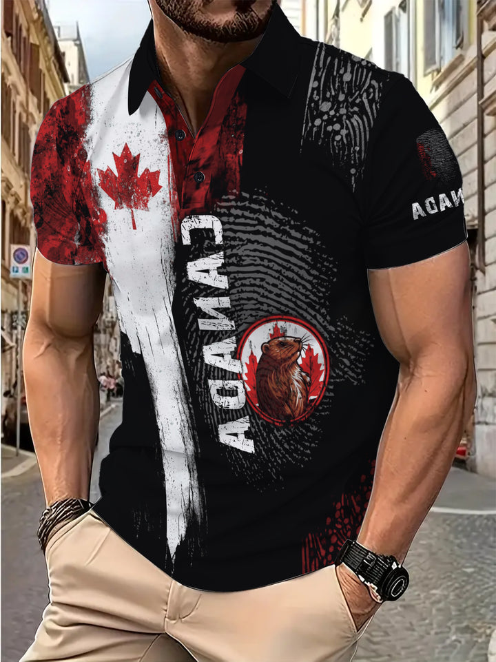 Herrer polo shirt med kreativt canadisk inspireret grafikdesign og høj kvalitet bomuldsblanding Stilla