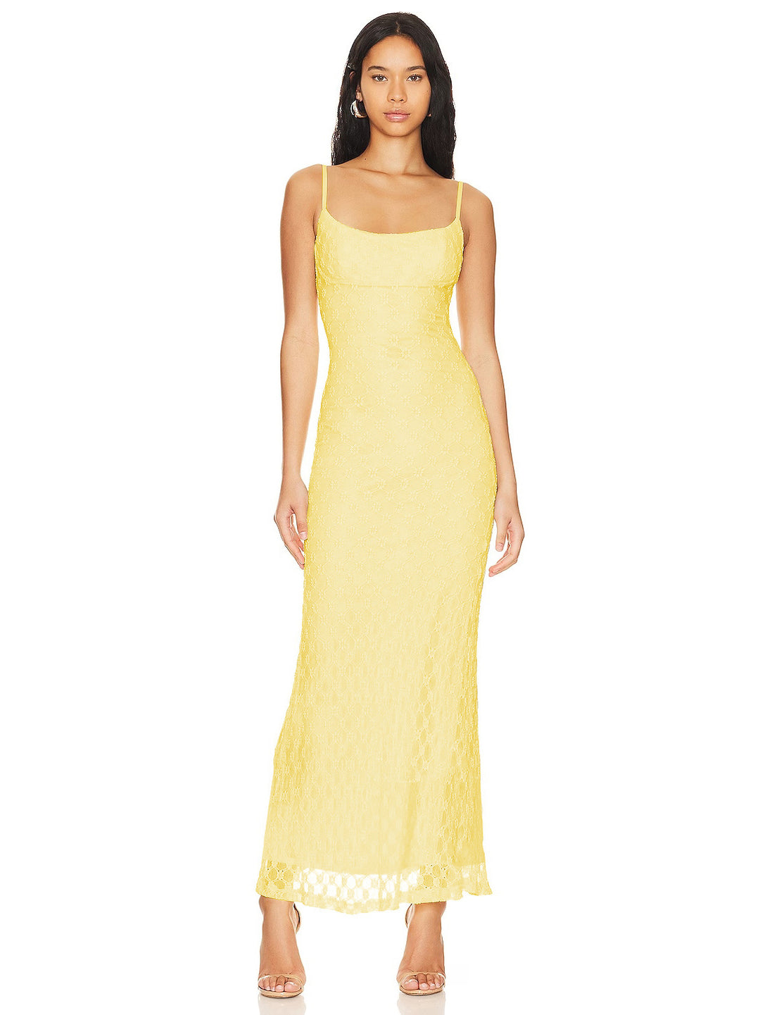 Dame elegant maxikjole med delikat broderedesign og justerbare spaghetti-stropper Stilla
