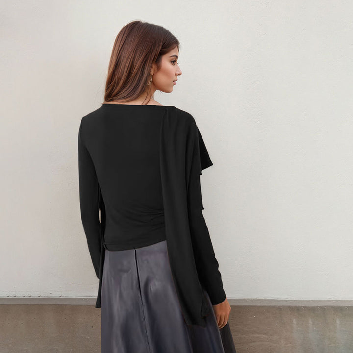 Dame Elegant Top med Asymmetrisk Design og Bredskårne Ærmer Stilla