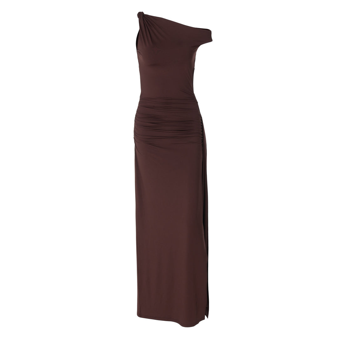 Dame Elegant Maxikjole med asymmetrisk snit og rynkede detaljer Stilla