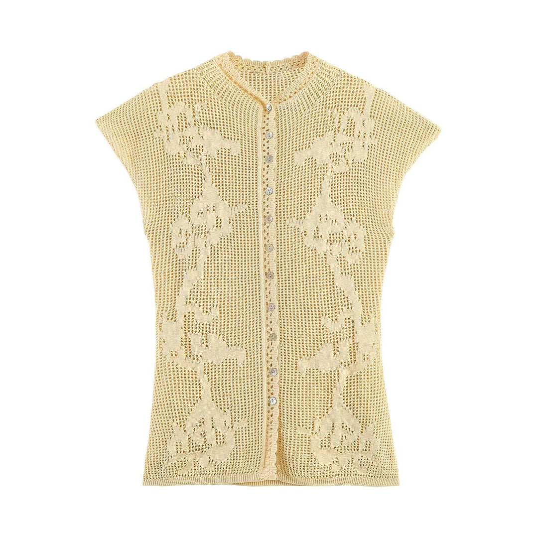 Dame elegant strikbluse med filigranmønster Skovae