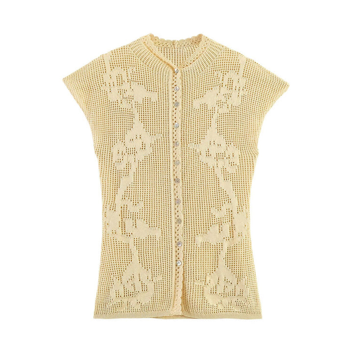 Dame elegant strikbluse med filigranmønster Skovae