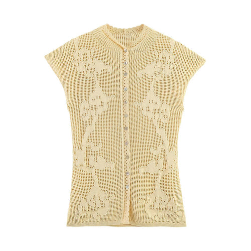 Dame elegant strikbluse med filigranmønster Skovae