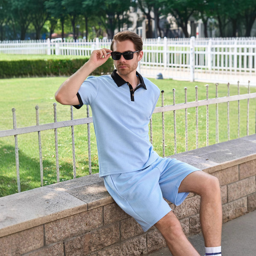 Herre polo- og shorts-sæt med dekorativ krave og åndbart materiale Stilla