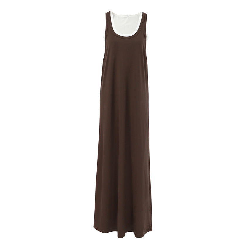 Dame afslappet maxikjole med dyb udskæring og praktisk stropdesign Stilla