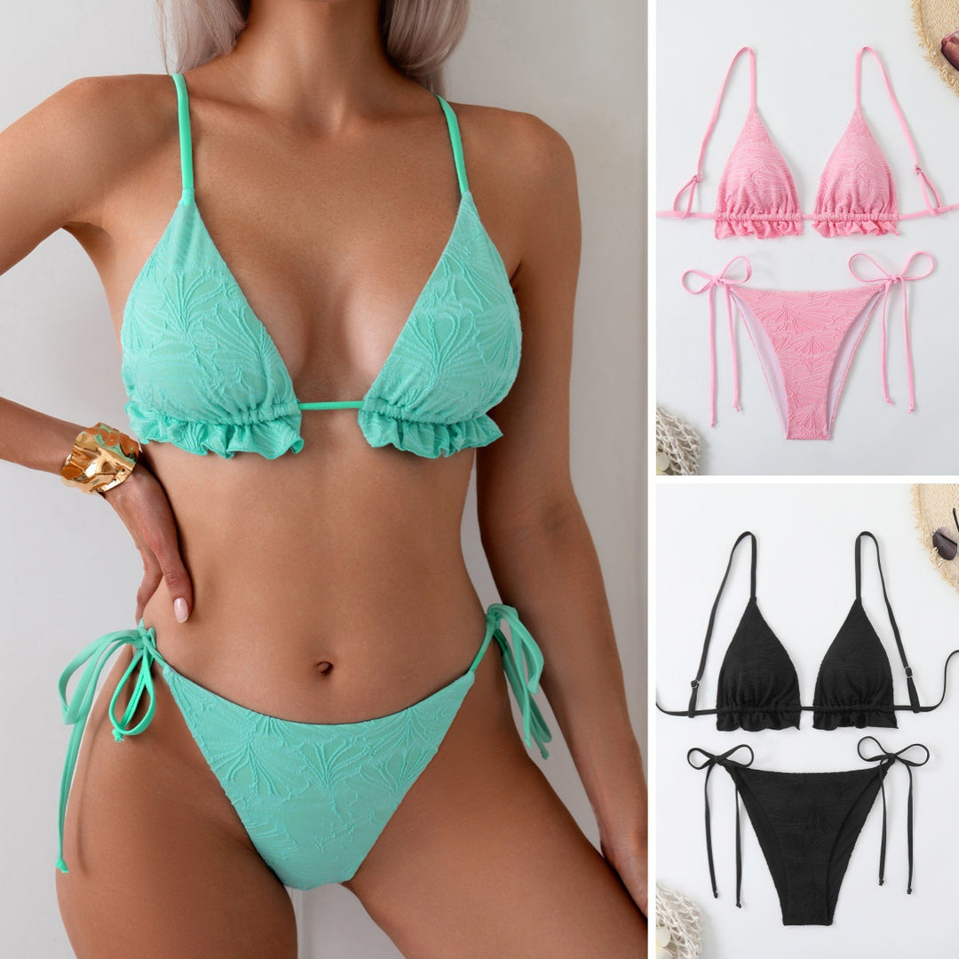 Dame triangel-bikini med rynkedetaljer Skovae