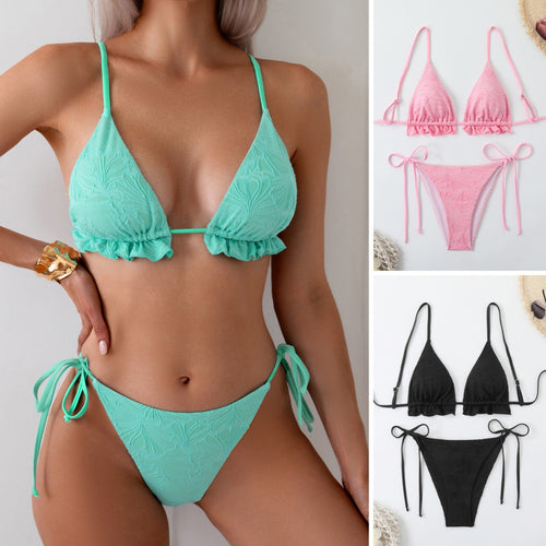 Dame triangel-bikini med rynkedetaljer Skovae
