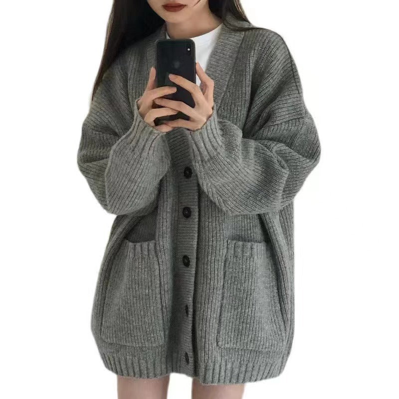 Dame Cozy Knit Cardigan med Store Lommer og Knapdetalje Stilla