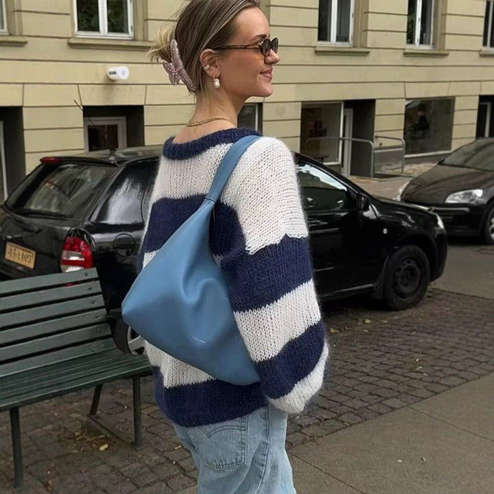 Kvinders stribede striktrøje med rund halsudskæring Stilla