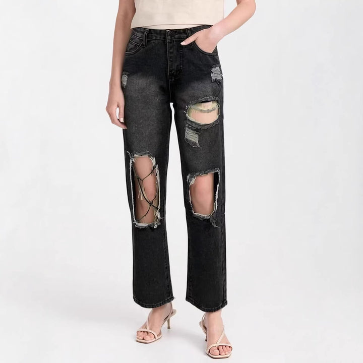 Dame distressed Mom Jeans med trendy cut-out-detaljer Skovae