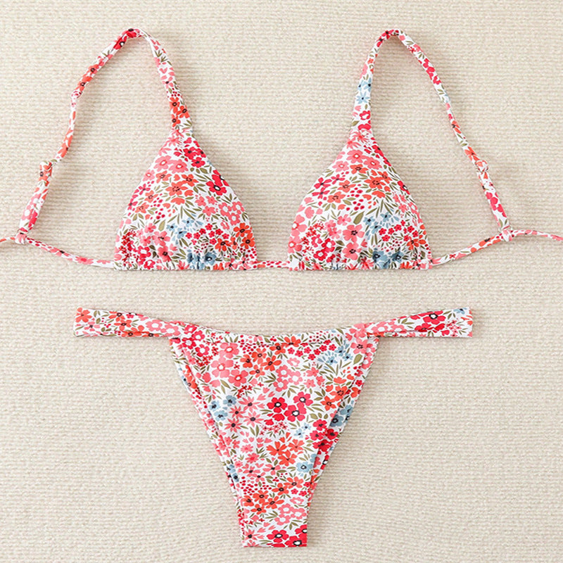 Dame triangel-bikini med blomstermønster og justerbare stropper Skovae 1779790786