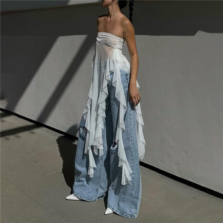 Dame Off-Shoulder Maxikjole med voluminøse Ruffles-detaljer Stilla