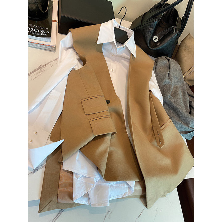 Dame elegant vest med asymmetrisk snit og praktiske lommer Stilla
