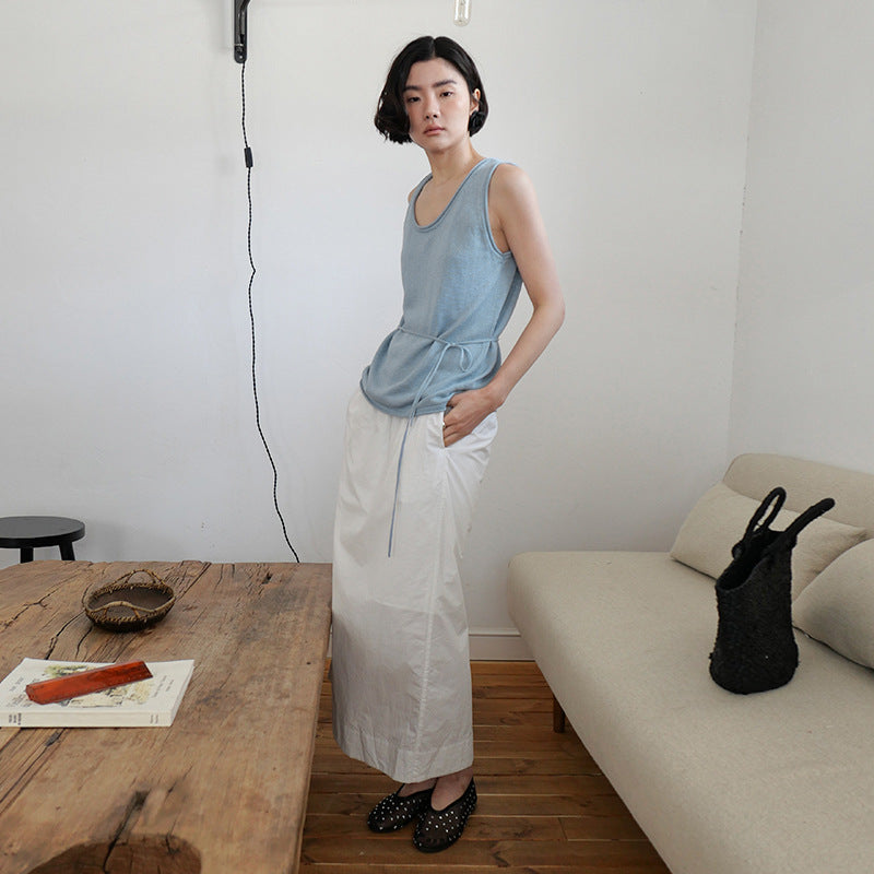 Dame afslappet tanktop med justerbar talje snøre og elegant materiale mix Stilla