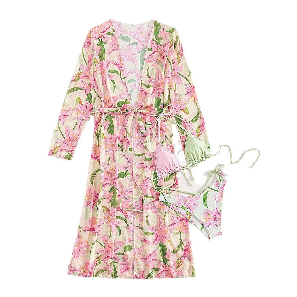 Dame Floral Print Badeoverdel Robe Sæt Stilla