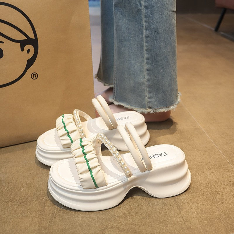 Damer mode Plateau-sandaletter med iøjnefaldende knude-design og elegante perledetaljer Stilla