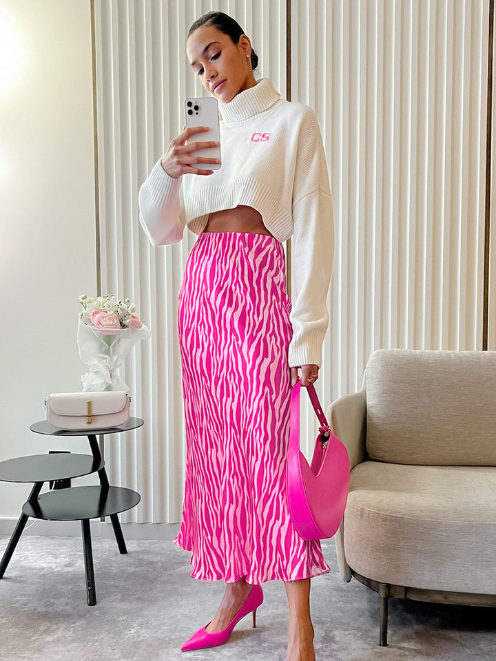 Dame maxiskørt med trendy zebrastribet mønster Stilla