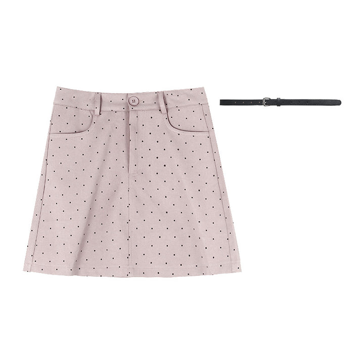 Dame miniskirt lavet af struktureret stof med moderne prikkemønster og elegant snit Stilla